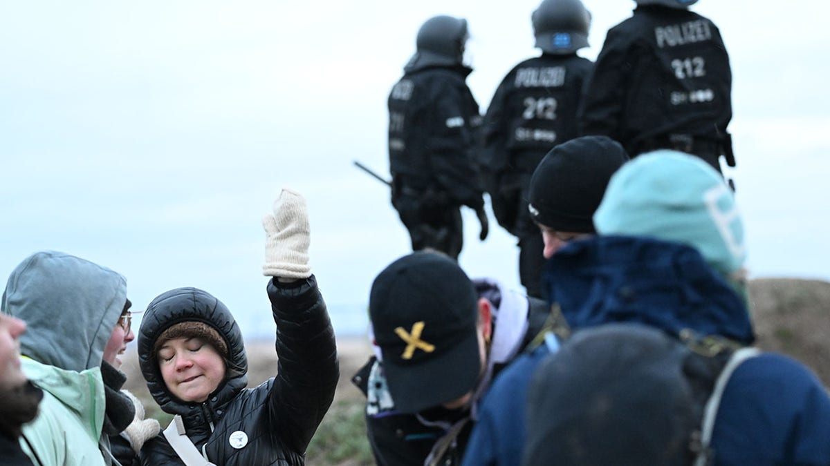 Great Thunberg raises fist