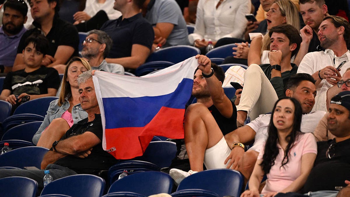 A Russian flag pictured at the Australian Open