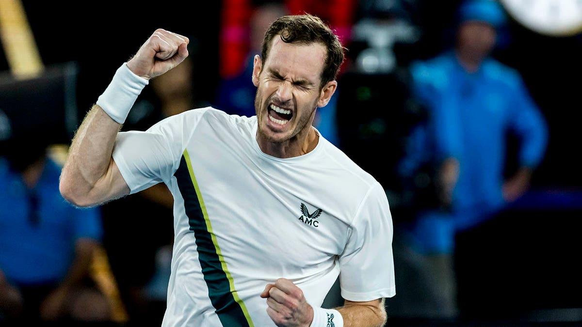 Andy Murray celebrates winning the second round of the Australian Open