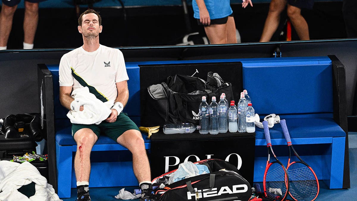 Andy Murray rests after winning the second round of the Australian Open