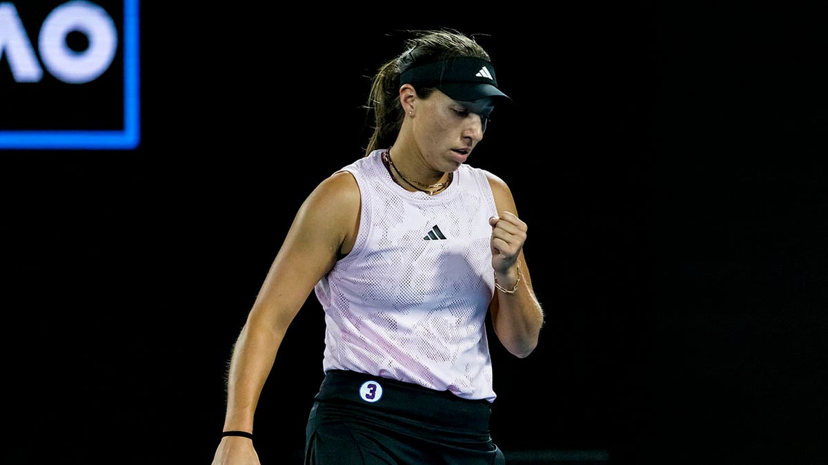 Jessica Pegula reacts during a match at the Australian Open