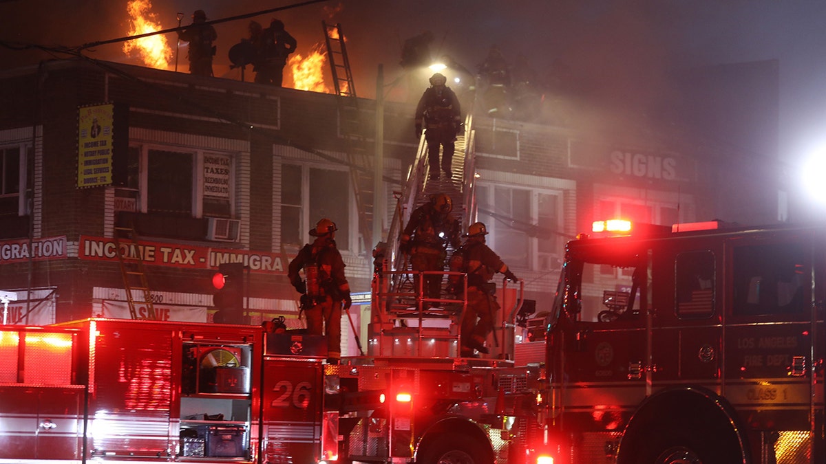 Firefighters battling a blaze