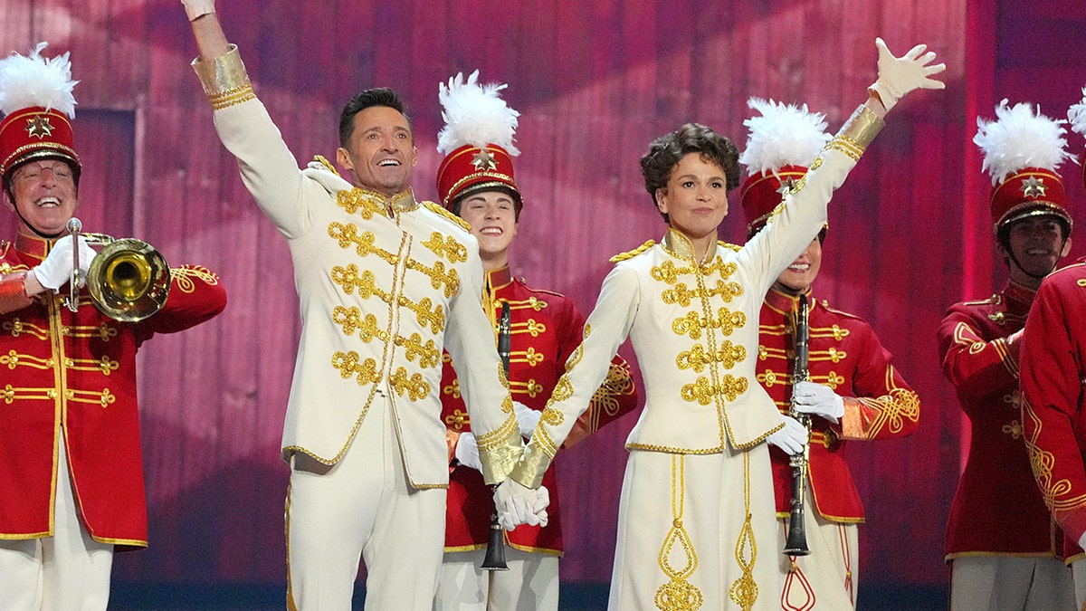 Hugh Jackman on stage in "The Music Man"