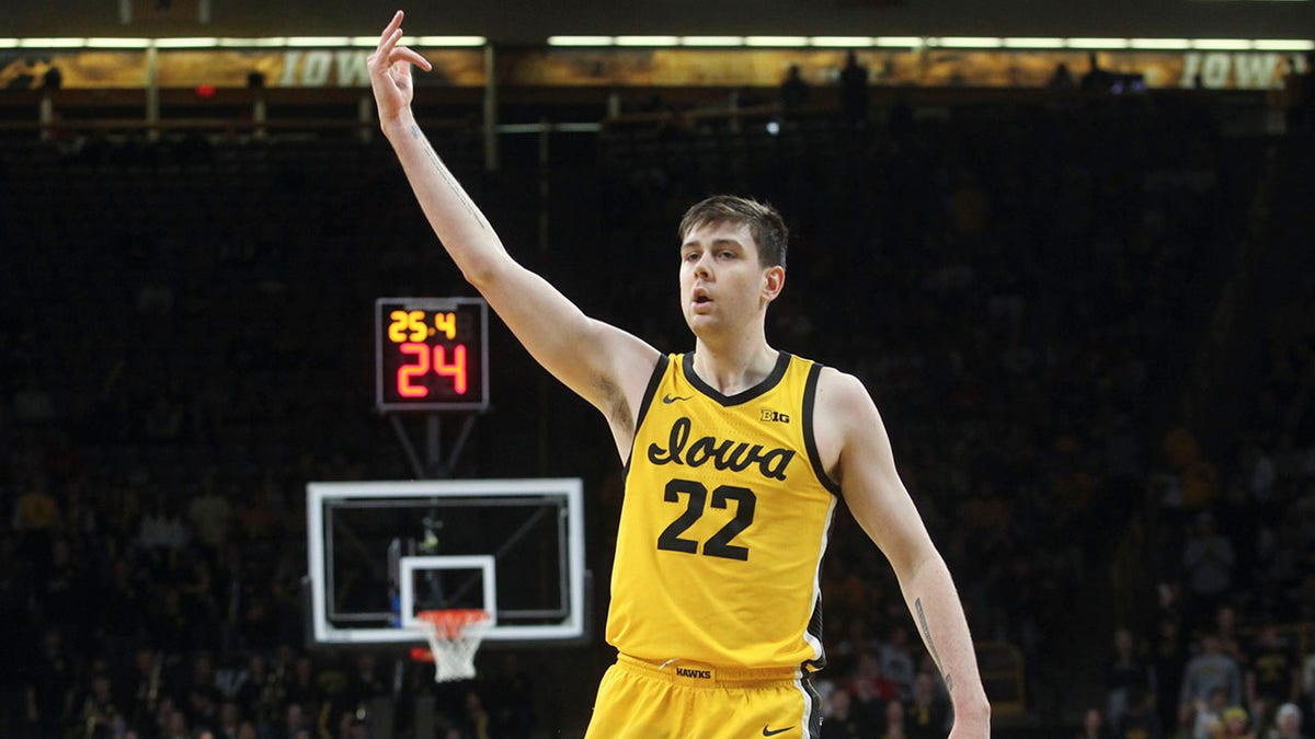 Patrick McCaffery celebrates against the Wisconsin Badgers