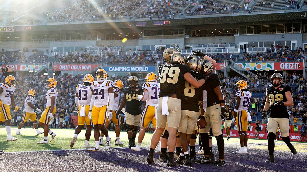 Purdue celebrates a touchdown in a bowl game against LSU