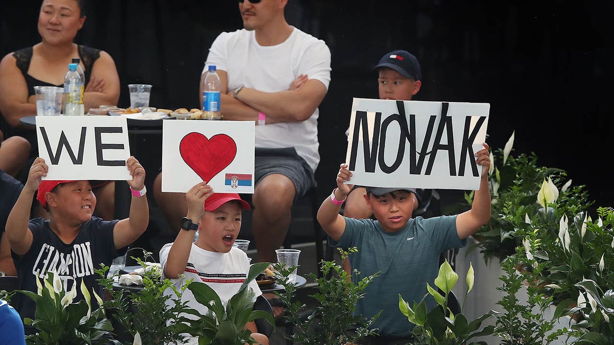Fans cheer Novak Djokovic on during the 2023 Adelaide International in Australia