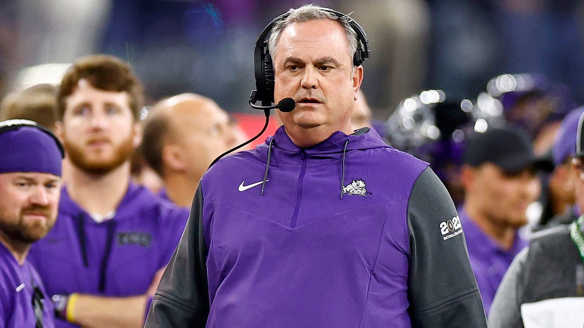 TCU head coach Sonny Dykes coaches against Georgia