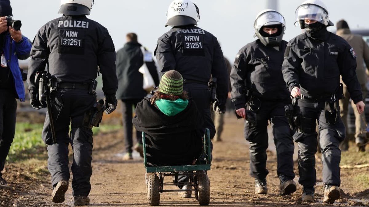 German police detain protester