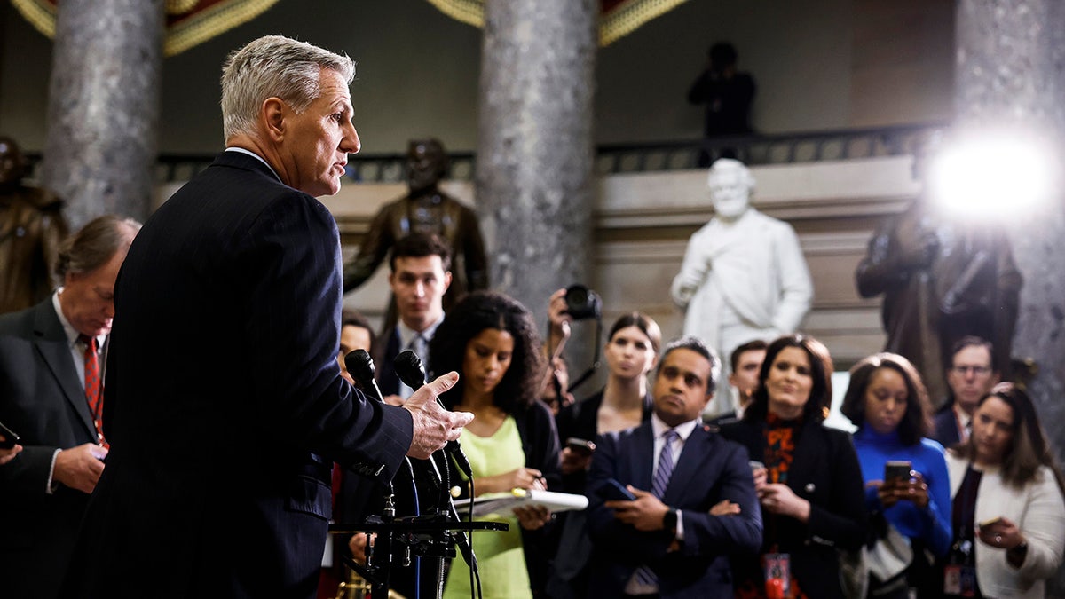 Kevin McCarthy speaks to reporters