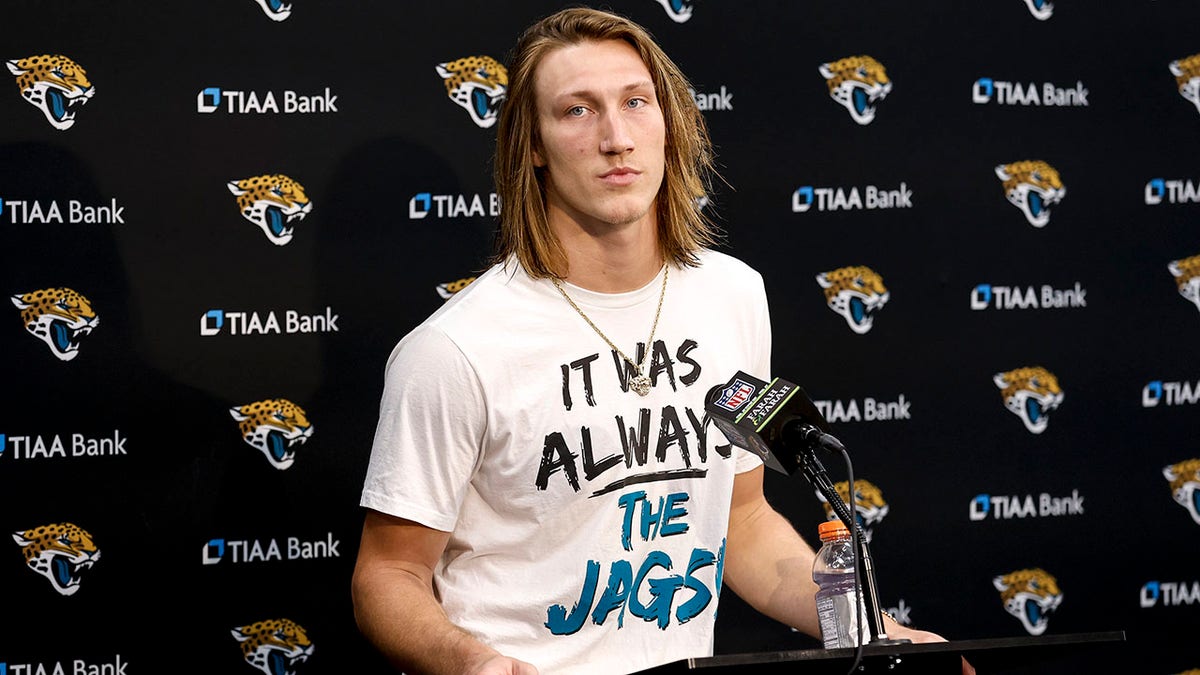 Trevor Lawrence speaks to the media