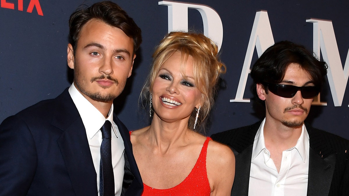 Pamela Anderson and her sons at premiere of her documentary