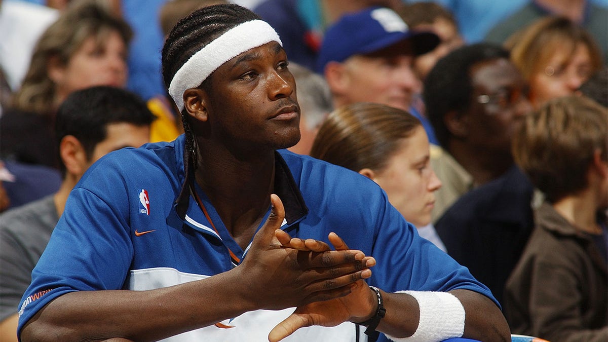 Kwame Brown sits on the Wizards bench