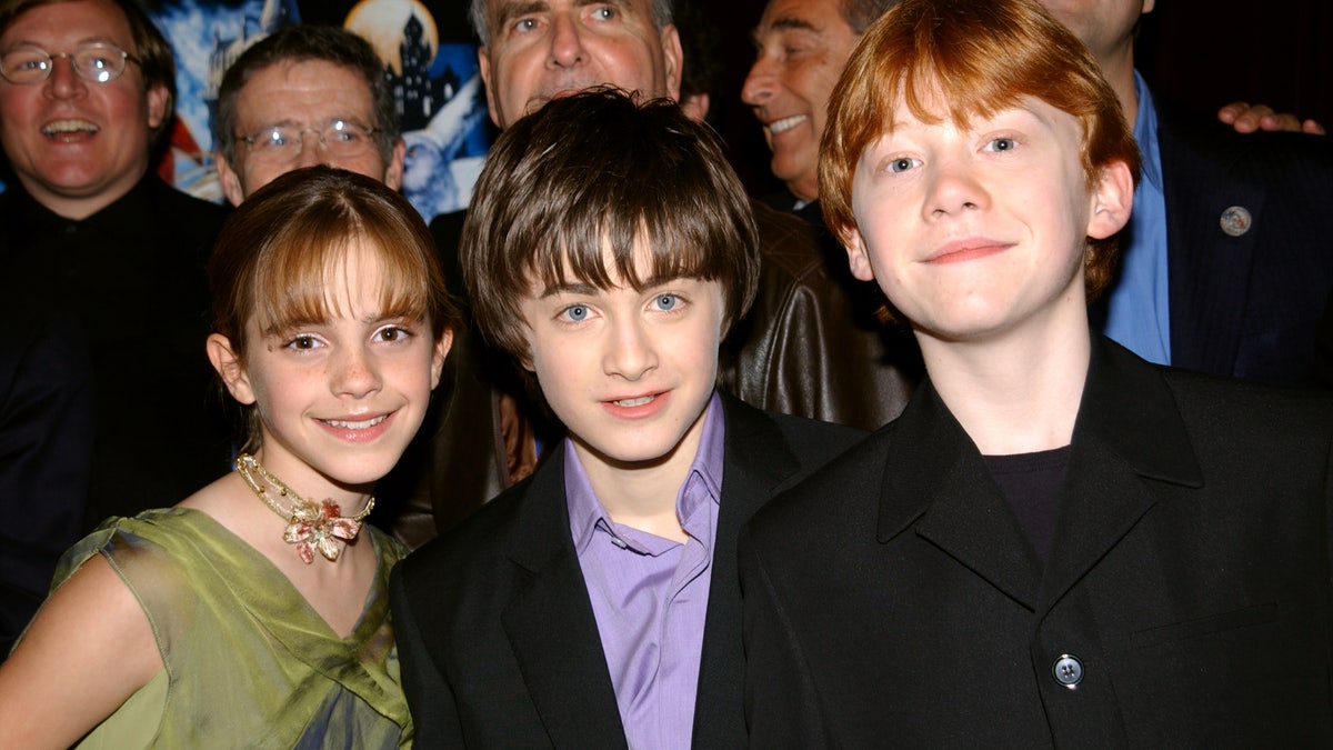 L to R Emma Watson, Daniel Radcliffe and Rupert Grint at the premiere of Harry Potter and the Sorcerer's Stone