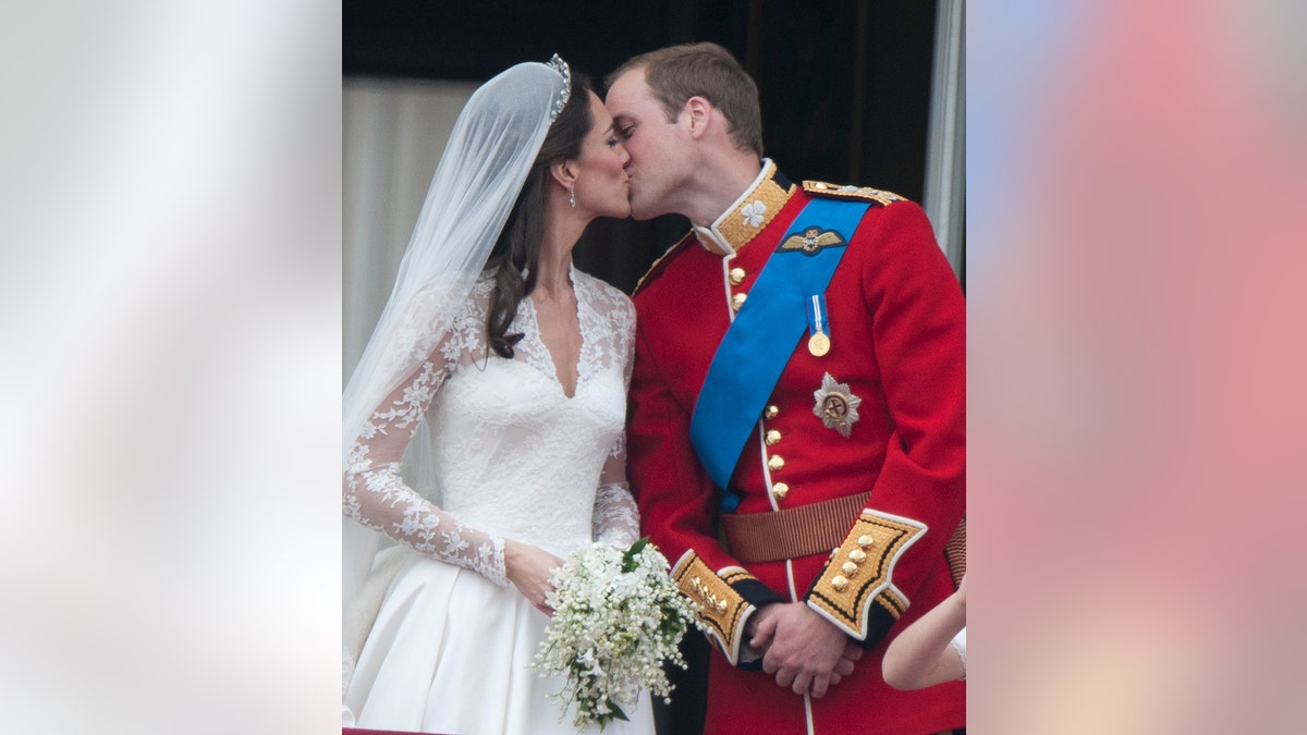 Kate Middleton and Prince William kissing at their wedding