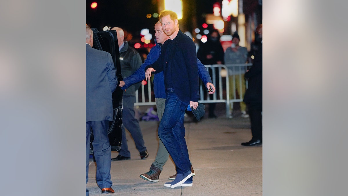 Prince Harry leaving the colbert show