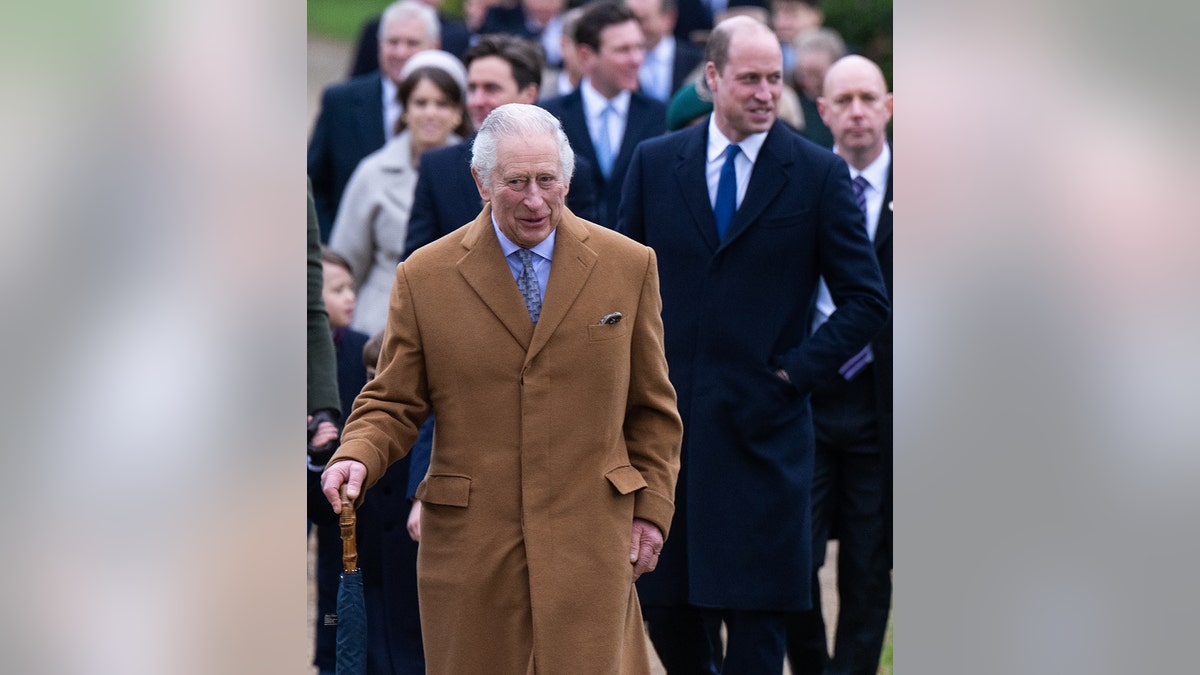 King Charles III and Prince William, Prince of Wales attend the Christmas Day service at Sandringham Church