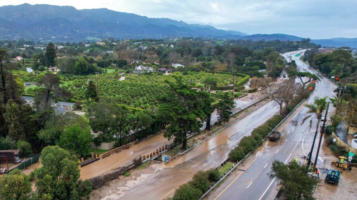 A flooded area by the overflowing San Ysidro creek