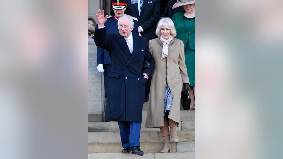 Camilla and Charles leave English town hall