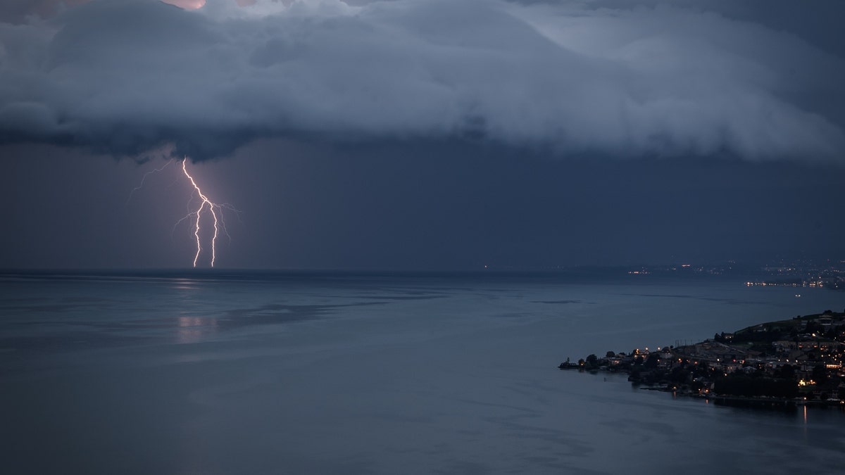 Lightning illuminates Lake Geneva in Switzerland