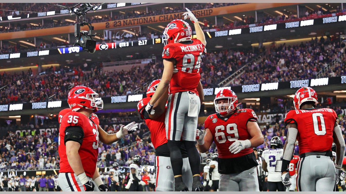 Ladd McConkey celebrates touchdown