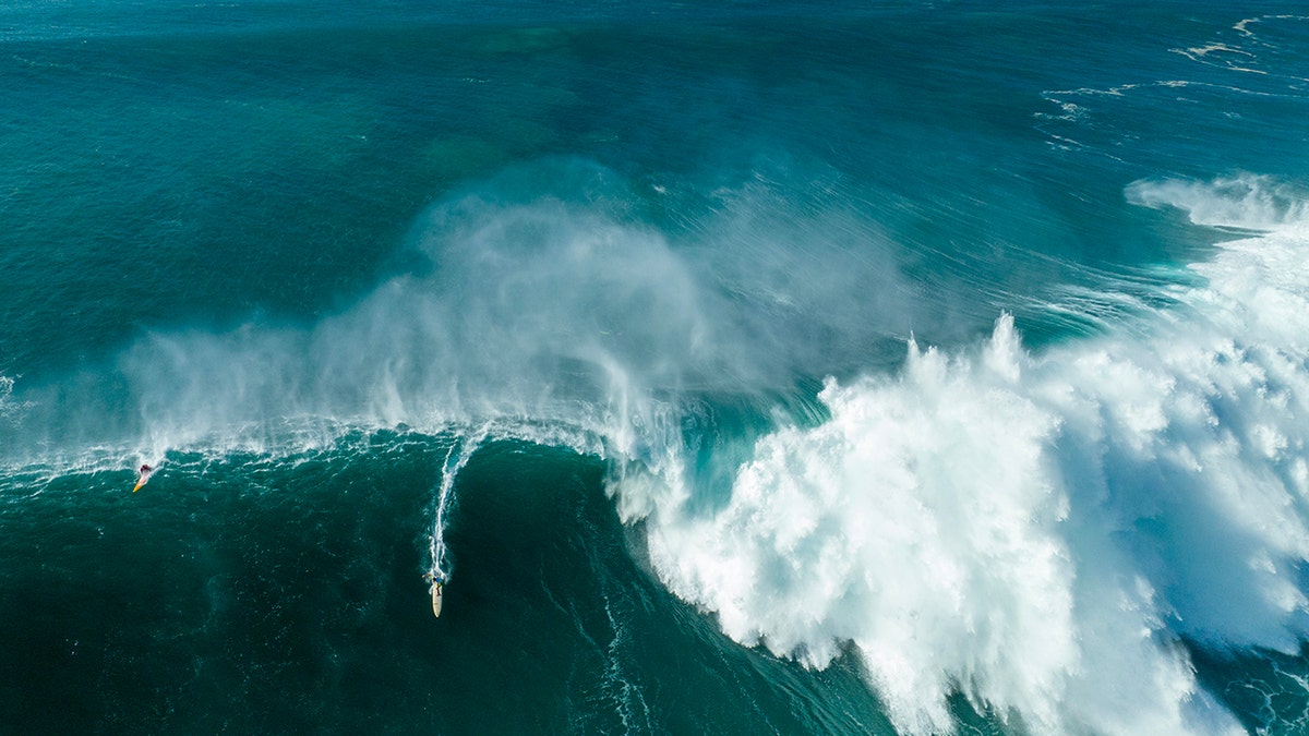 Luke Shepardson rides a wave