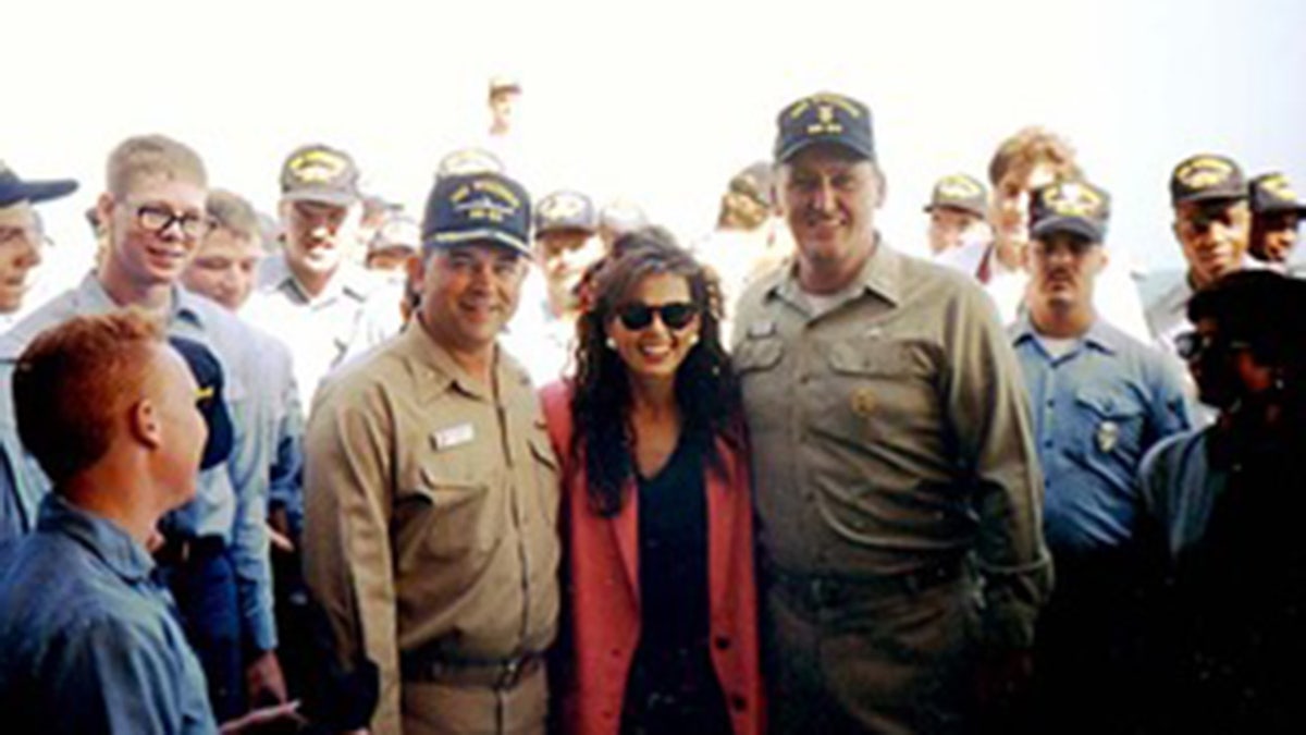 Marie Osmond meeting troops on the Wisconsin