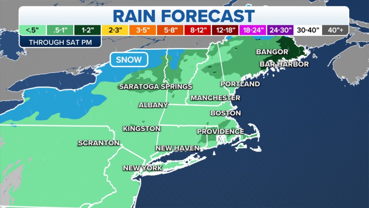 Rain forecast across the Northeast