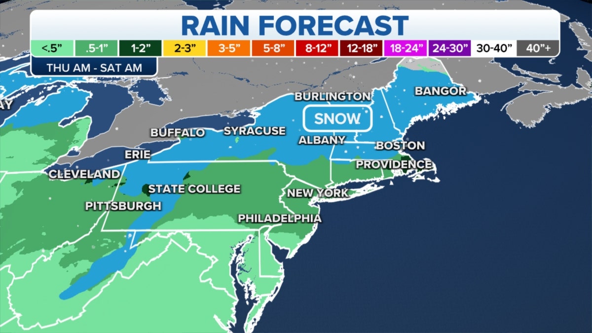 Wet weather forecast in the Northeast and New England from Thursday through Saturday