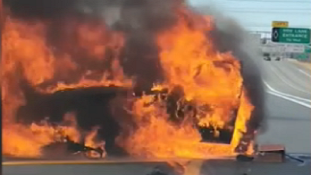 Car bursts into flames following Long Island Expressway crash