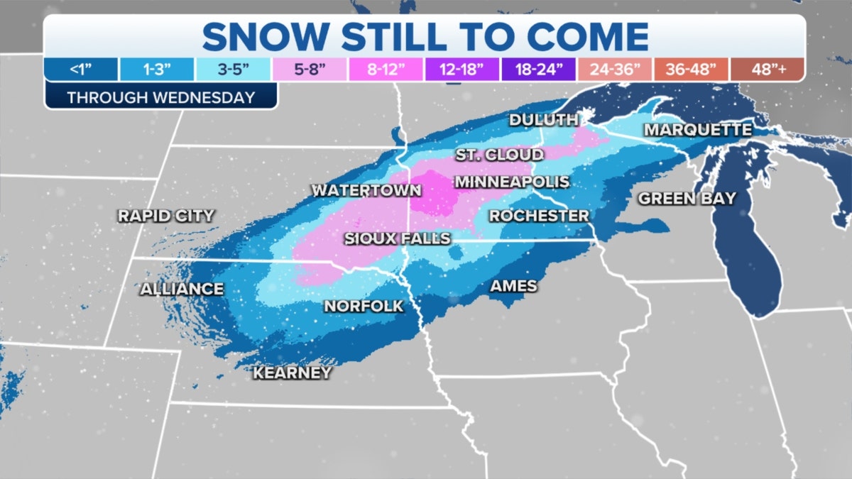 A map of snow still to come for the Midwest, Plains