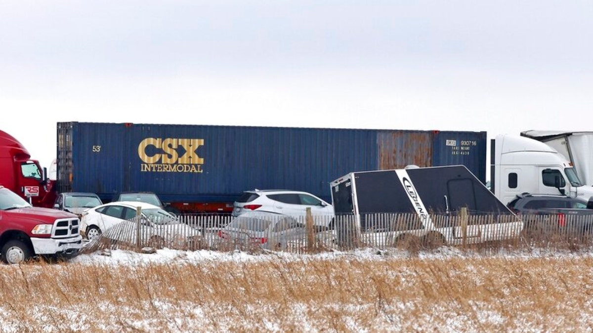 Emergency crews respond to a multi-vehicle accident in both the north and south lanes of Interstate 39/90 on Friday, Jan. 27, 2023, in Turtle, Wisconsin.