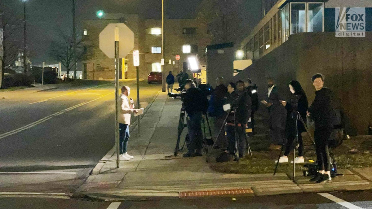 Press waits outside Merchant Logo University of Cincinnati Medical Center for update on Damar Hamlin