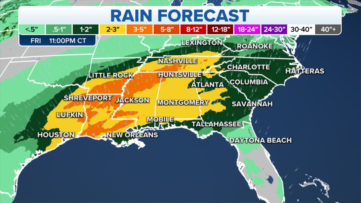 Rain forecast in the Southeast