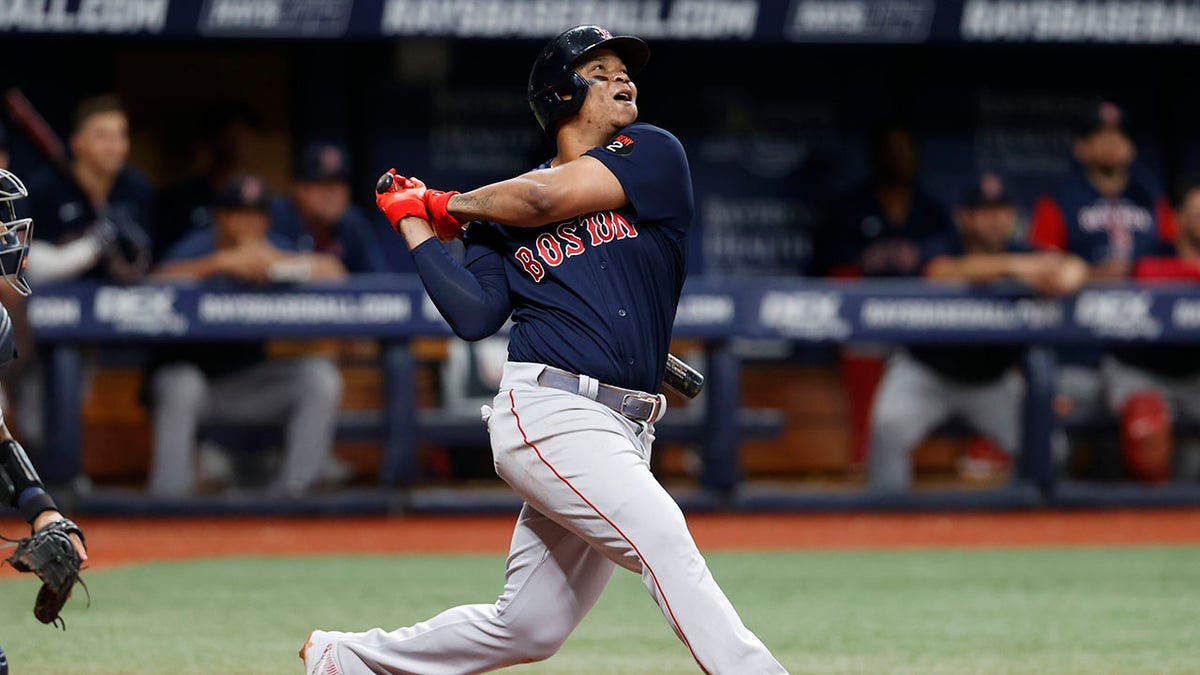 Rafael Devers plays in a game against the Tampa Bay Rays