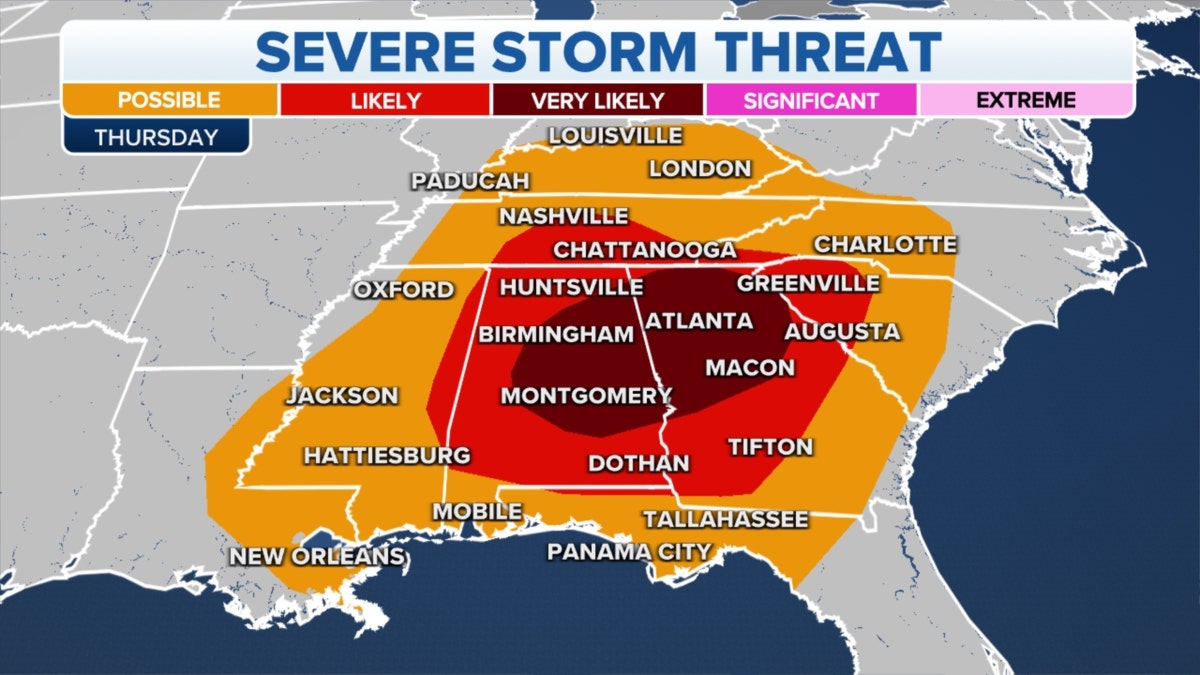 The threat of severe storms in the Southeast