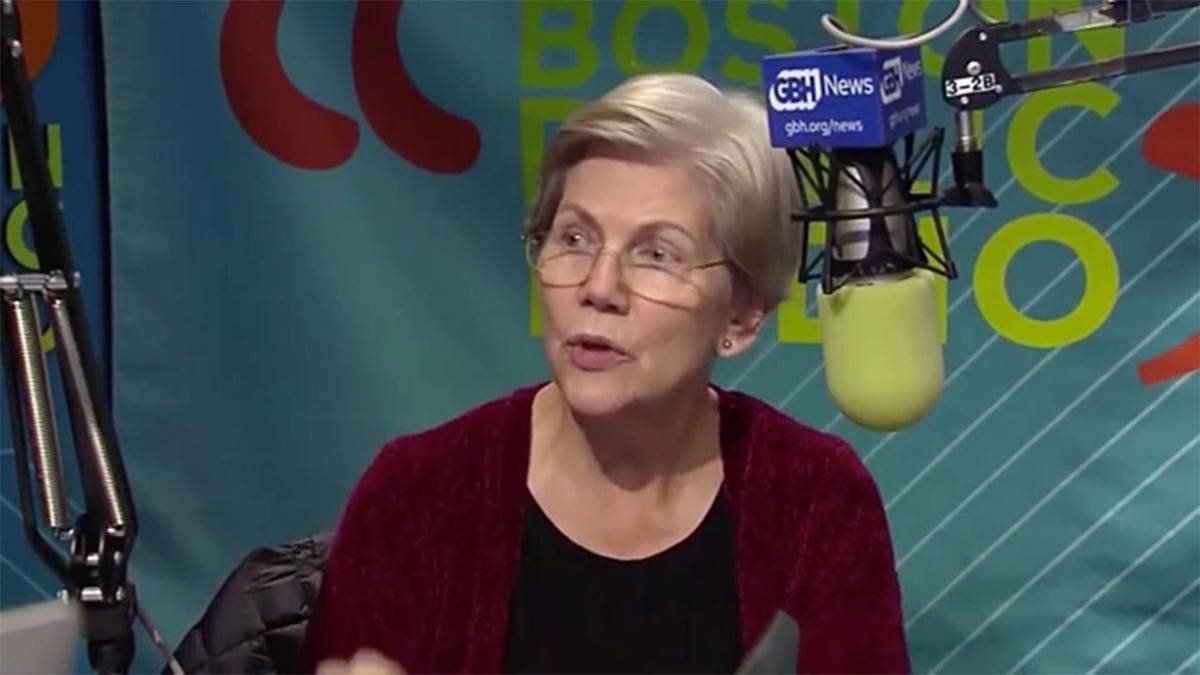 Sen. Elizabeth Warren speaks into mic during GBH interview