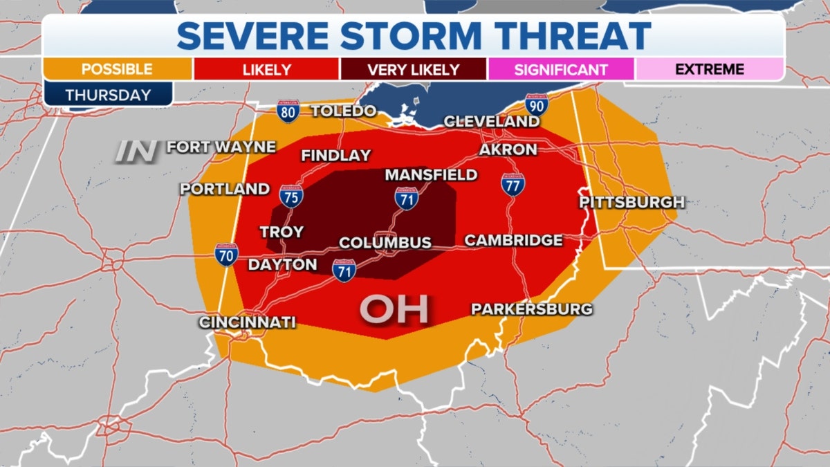 The threat of severe storms on Thursday