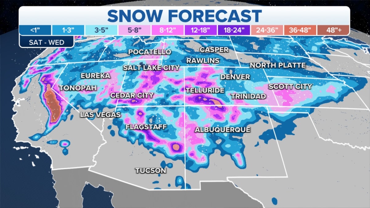 Western snow forecast from Saturday to Wednesday