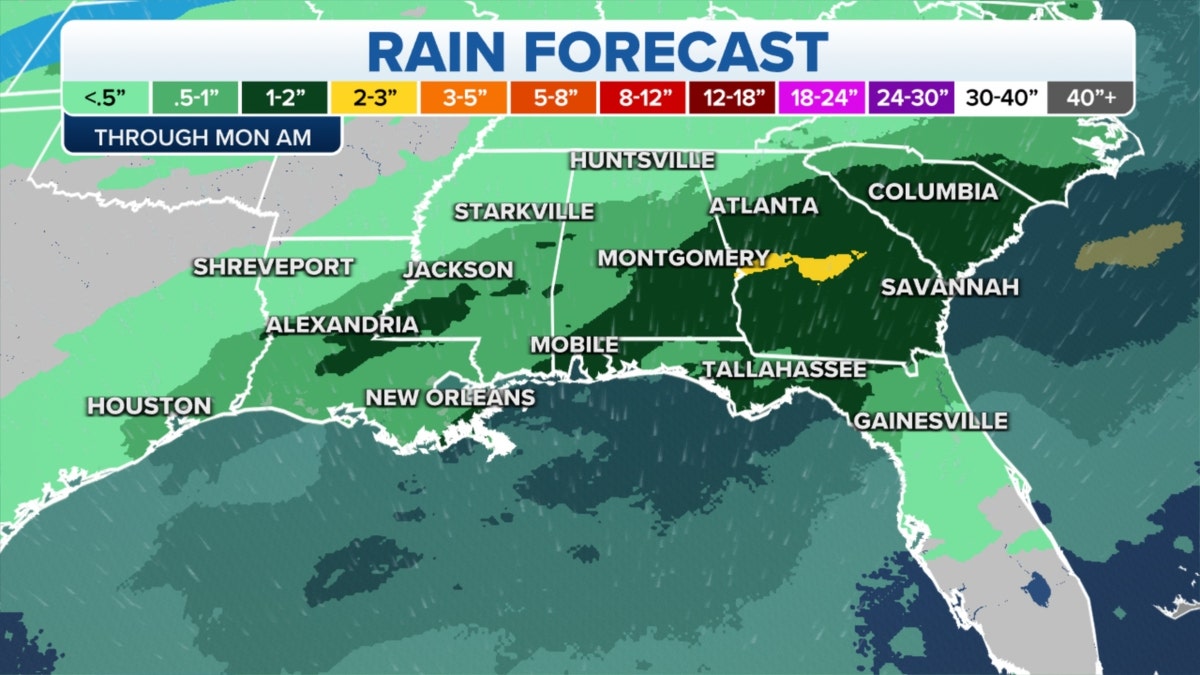 Rain forecast in the Southeast