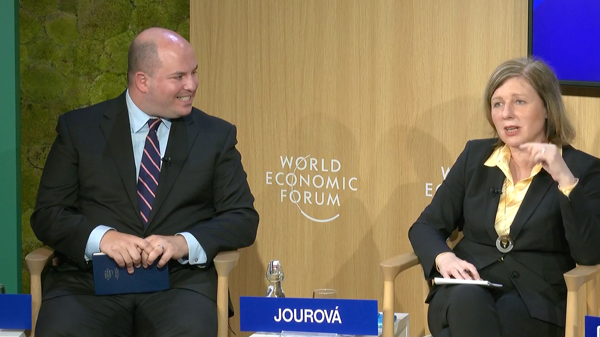 Brian Stelter and Vera Jourova on WEF panel
