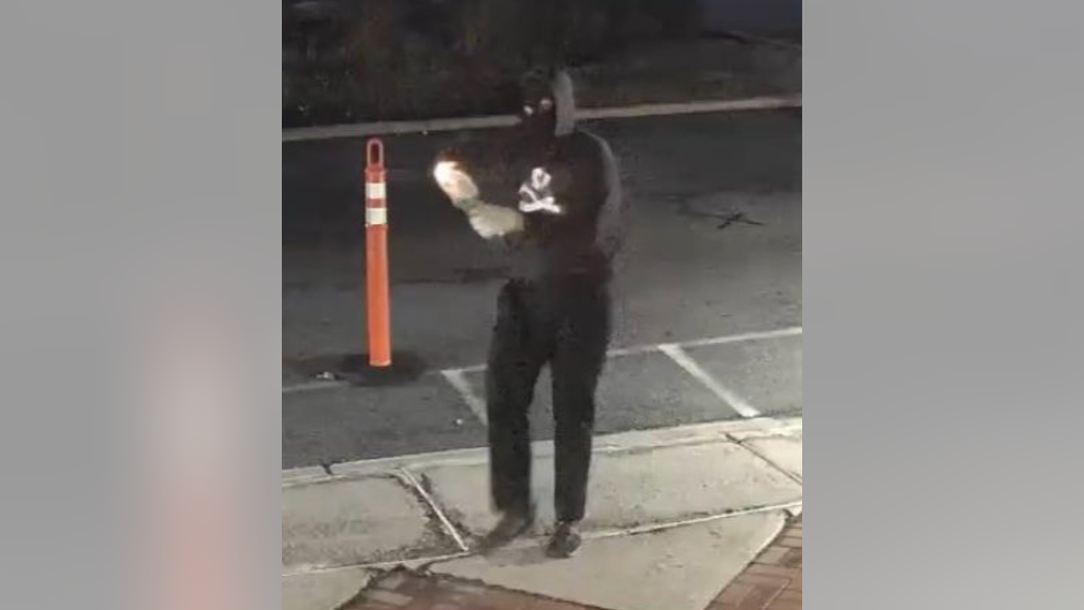 Masked man holds molotov cocktail in surveillance footage