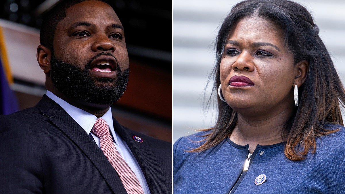 A split photo of Rep.-elect Byron Donalds, R-FL, in the U.S. Capitol Building on June 14, 2022 in Washington, D.C. and Rep.-elect Cori Bush, D-Mo., on the House steps of the U.S. Capitol on Thursday, May 19, 2022.