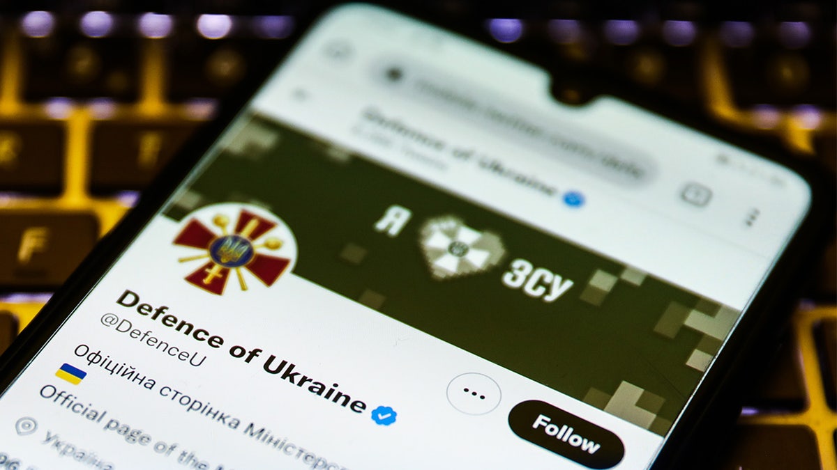 Ukraine Ministry of Defense Twitter on a screen