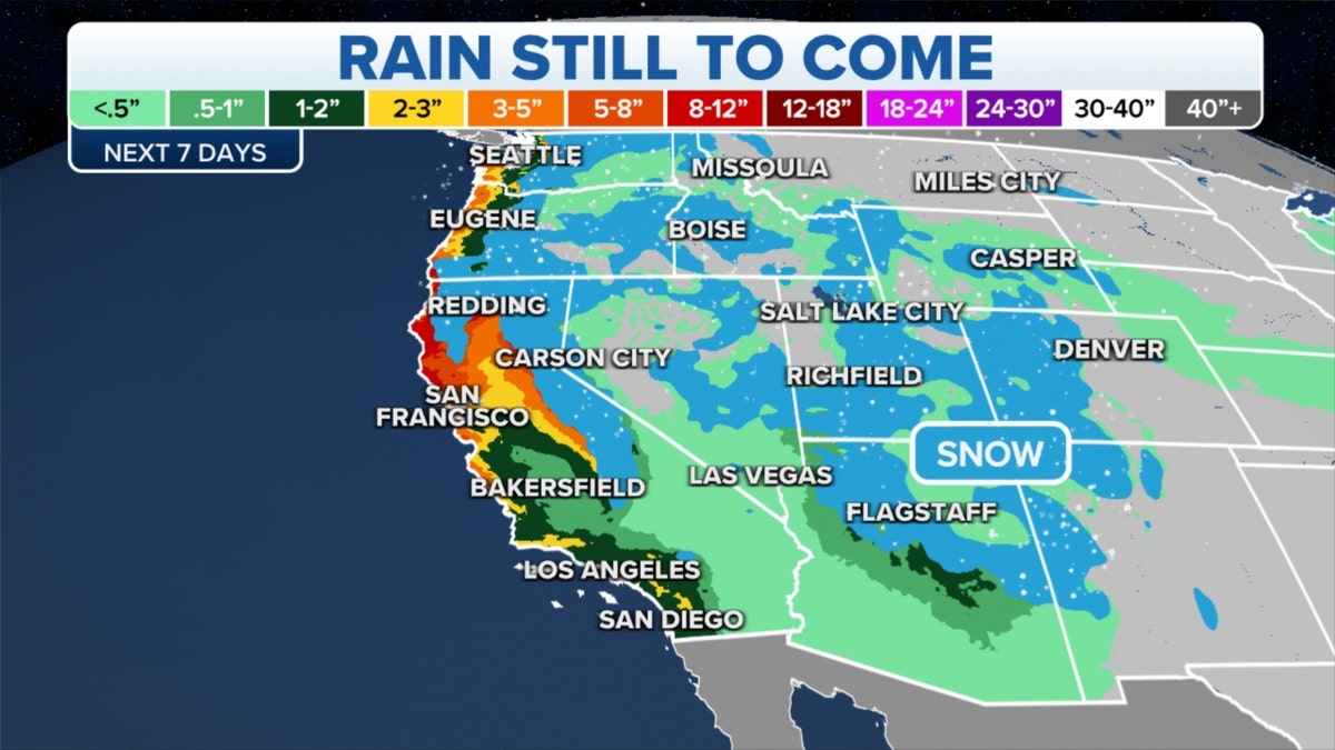 A map of rain forecast in the West