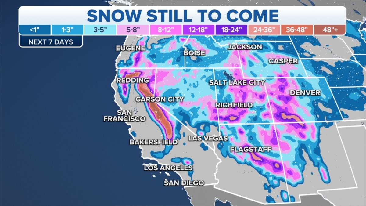 A map of snow forecast in the West