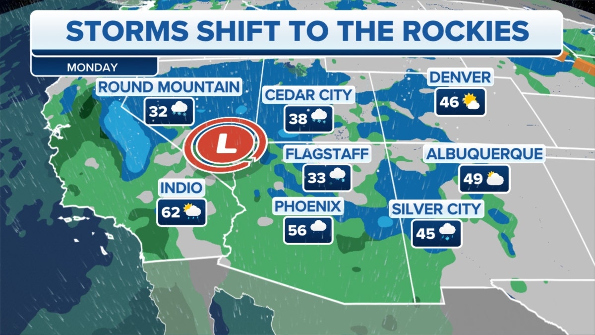 Western storms shift to the Rockies