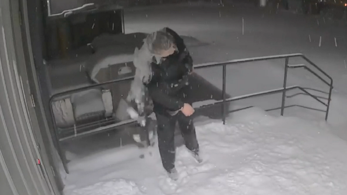 Wisconsin police officer shakes off snow