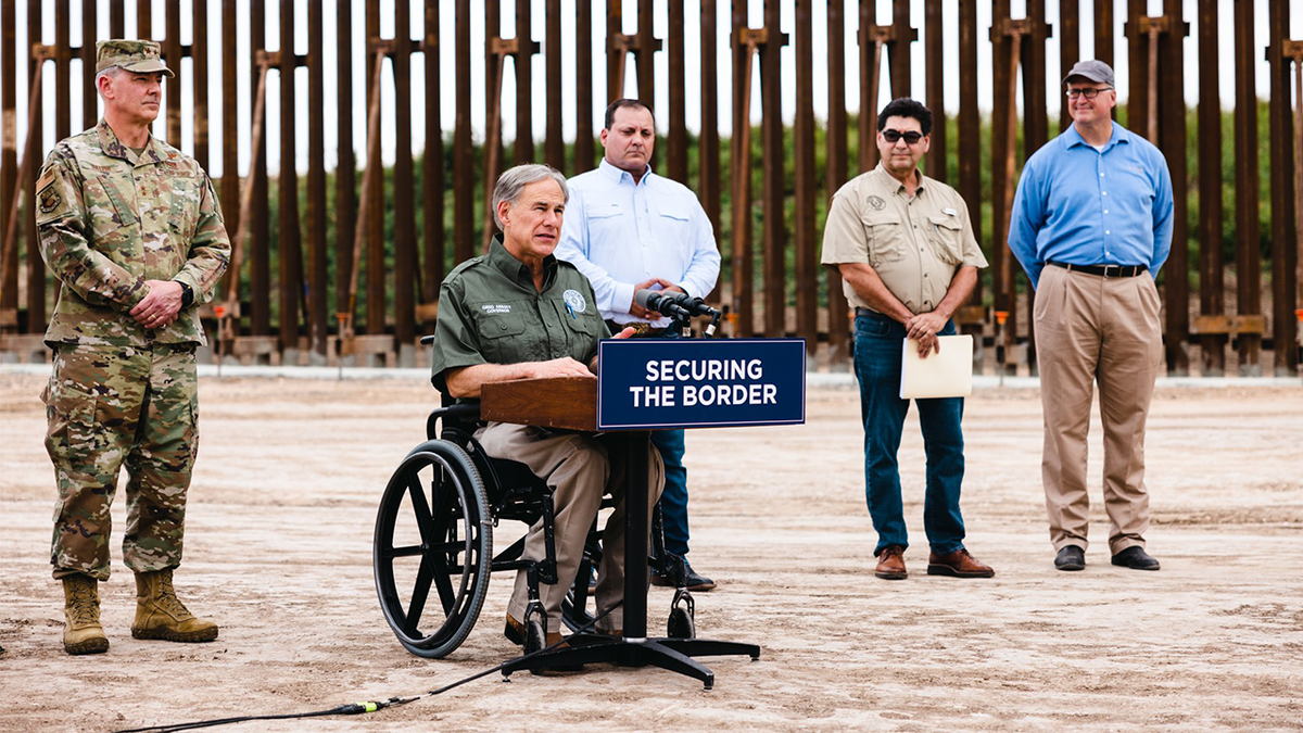 Greg Abbott at a press conference