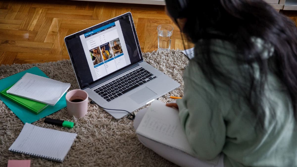 Female college student doing homework