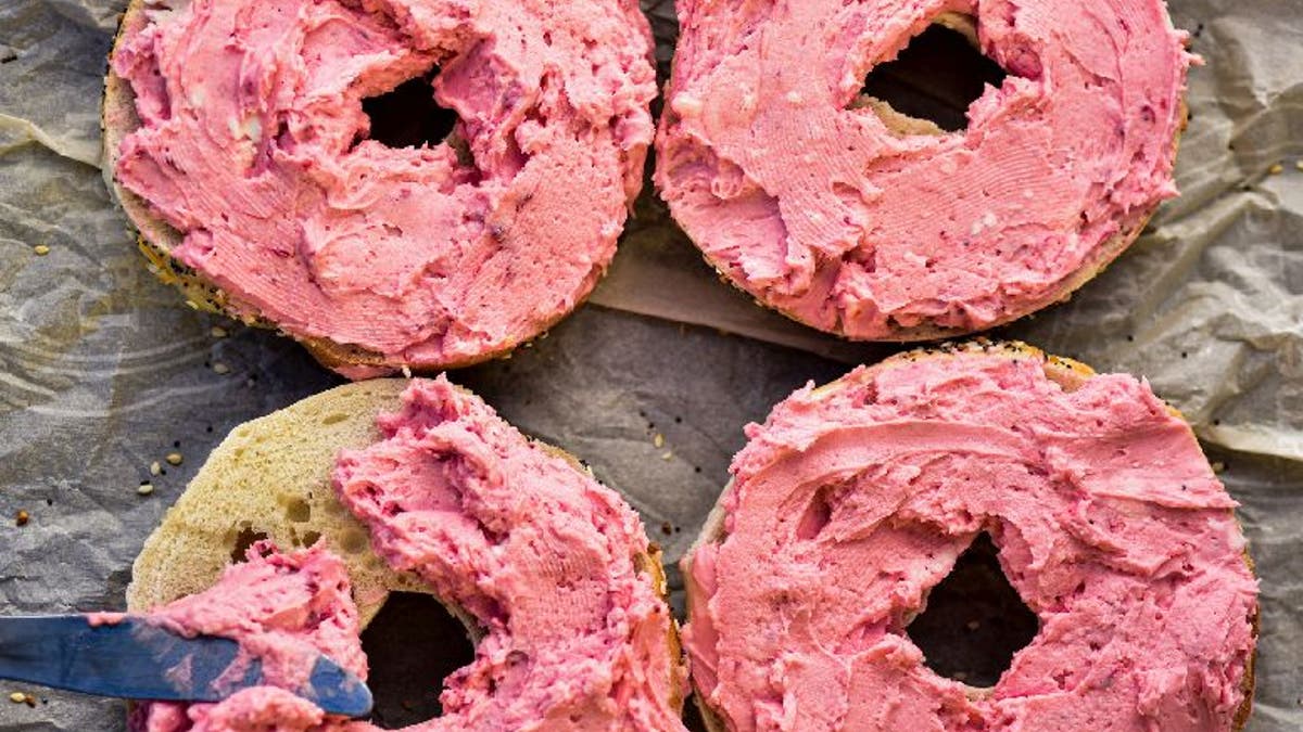 Bagels with strawberry cream cheese